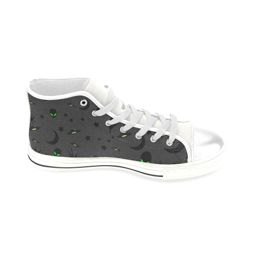 Alien Flying Saucers Stars Pattern on Charcoal Men’s Classic High Top Canvas Shoes (Model 017)