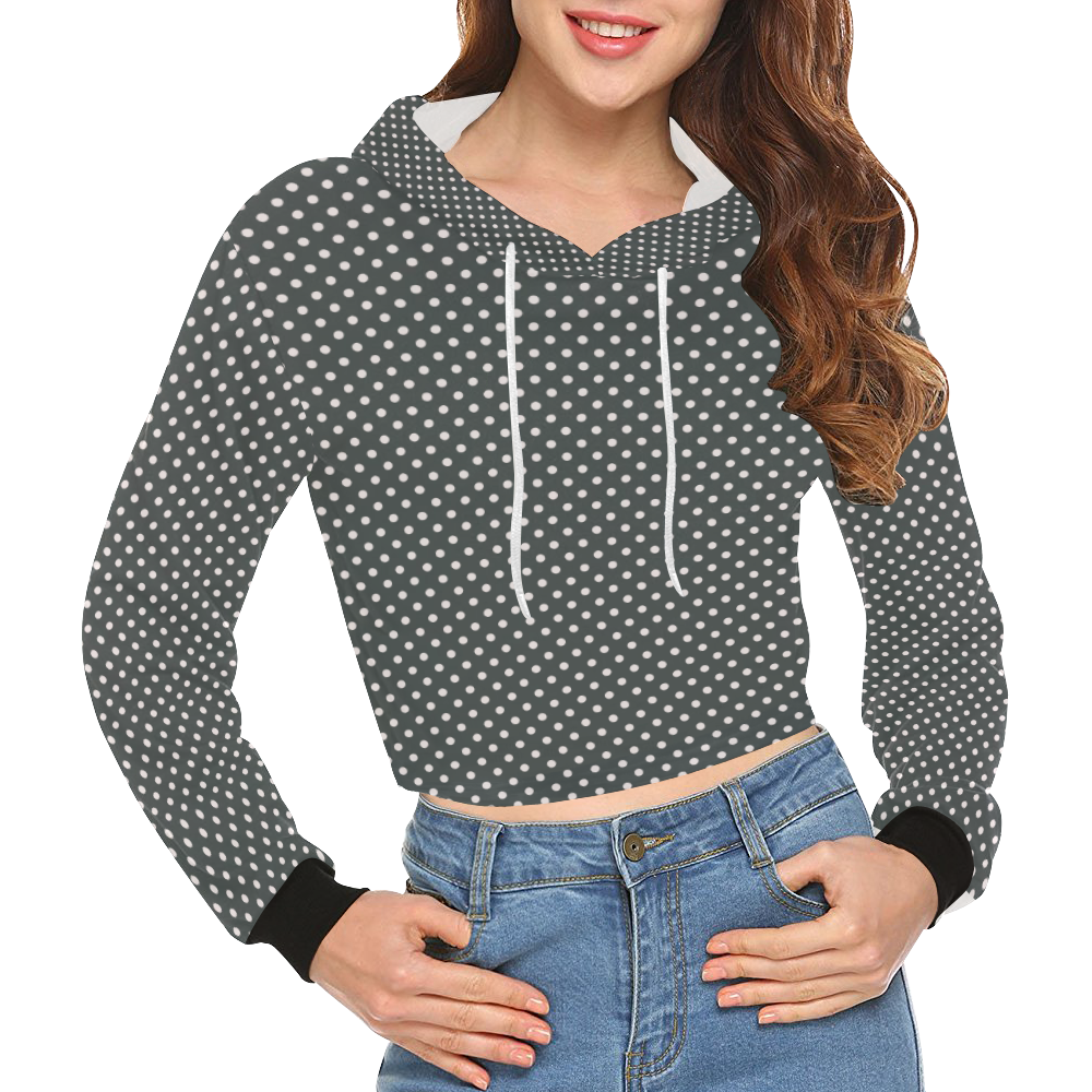 Silver polka dots All Over Print Crop Hoodie for Women (Model H22)