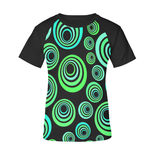 Crazy Fun Neon Blue & Green retro pattern Women's Raglan T-Shirt/Front Printing (Model T62)