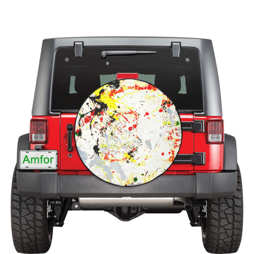 Black, Red, Yellow Paint Splatter 32 Inch Spare Tire Cover