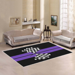 Checkered Flags, Race Car Stripe Black and Purple Area Rug7'x5'