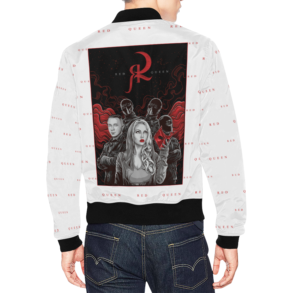 RED QUEEN BAND RED LOGO ALL OVER WHITE All Over Print Bomber Jacket for Men (Model H19)