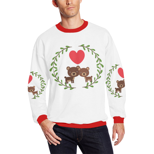 Bears in love white Men's Oversized Fleece Crew Sweatshirt/Large Size(Model H18)