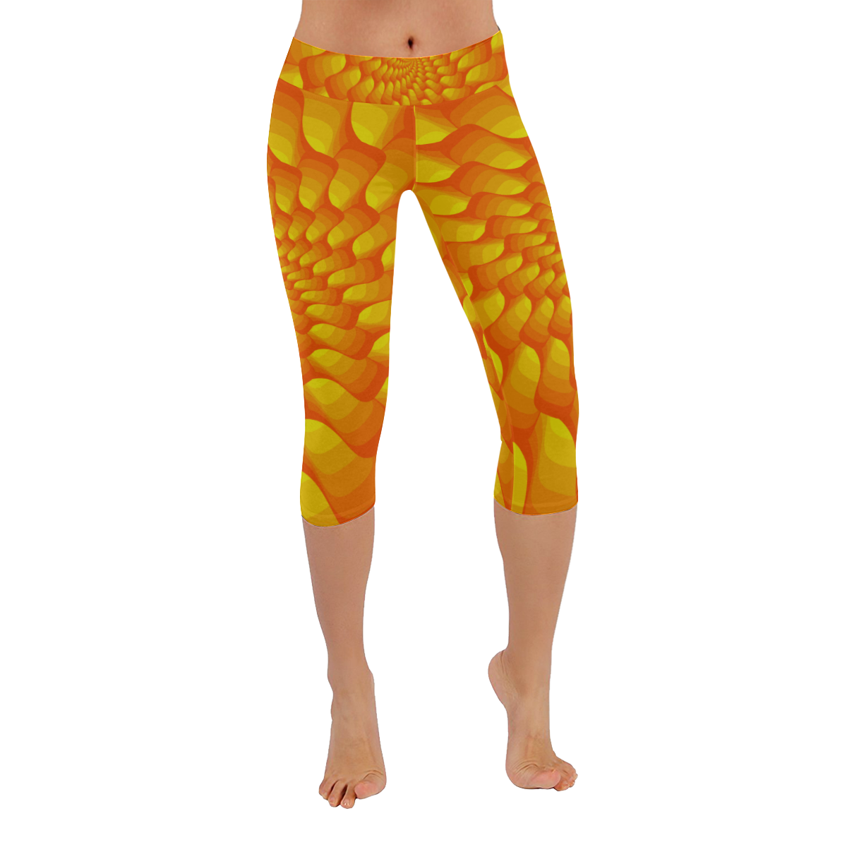 Orange spiral Women's Low Rise Capri Leggings (Invisible Stitch) (Model L08)