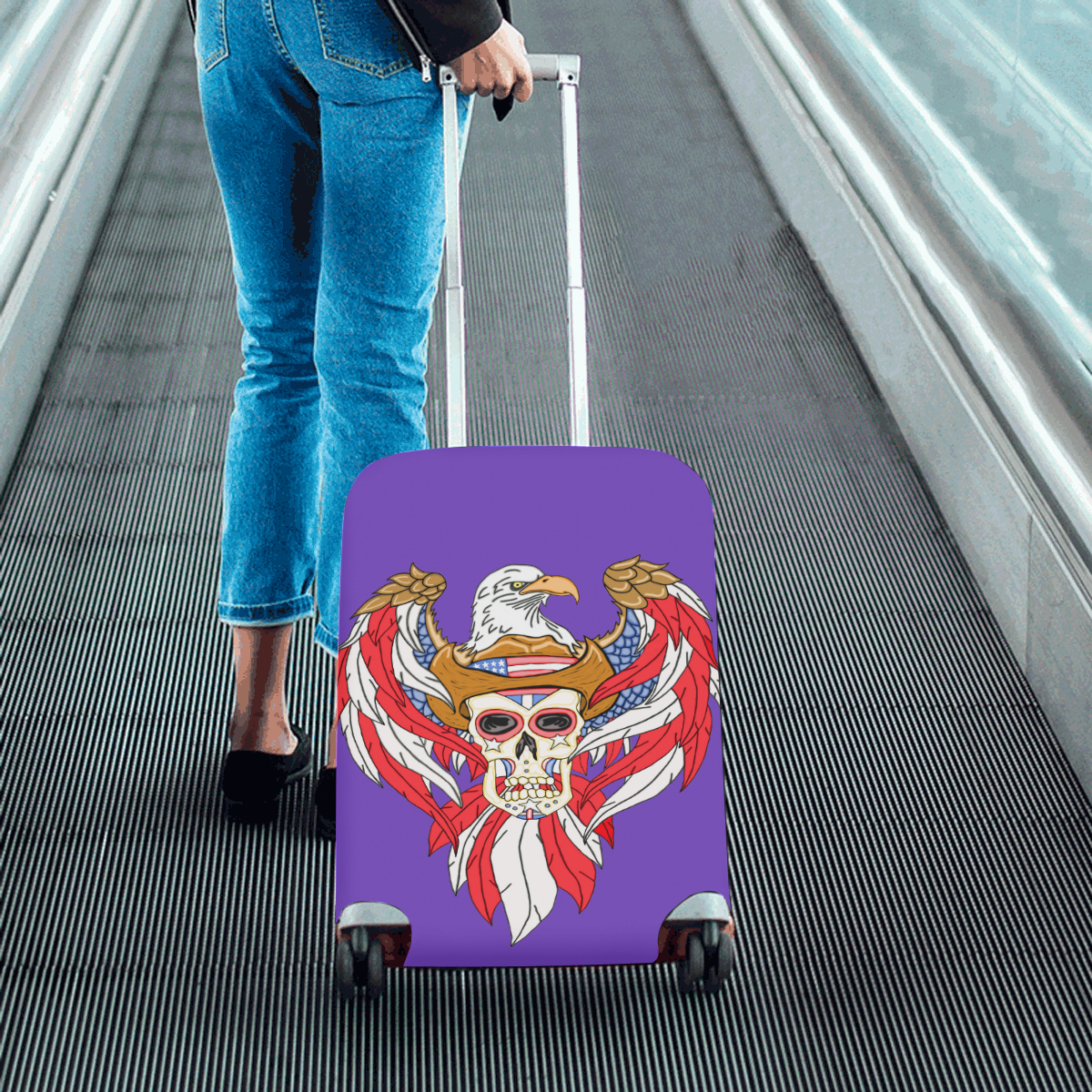 American Eagle Sugar Skull Purple Luggage Cover/Small 18"-21"
