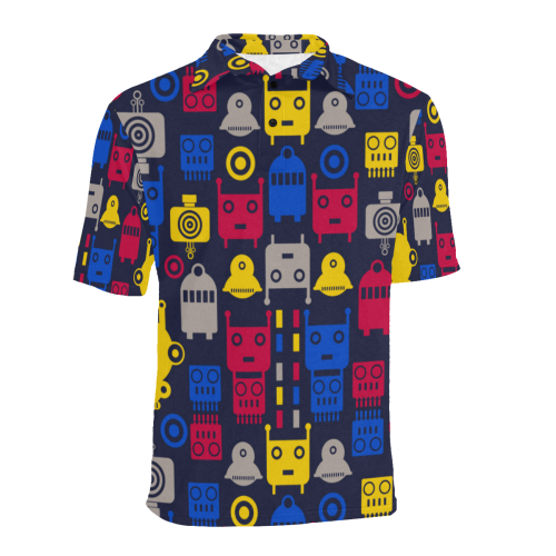 Cartoon Robots Men's All Over Print Polo Shirt (Model T55)