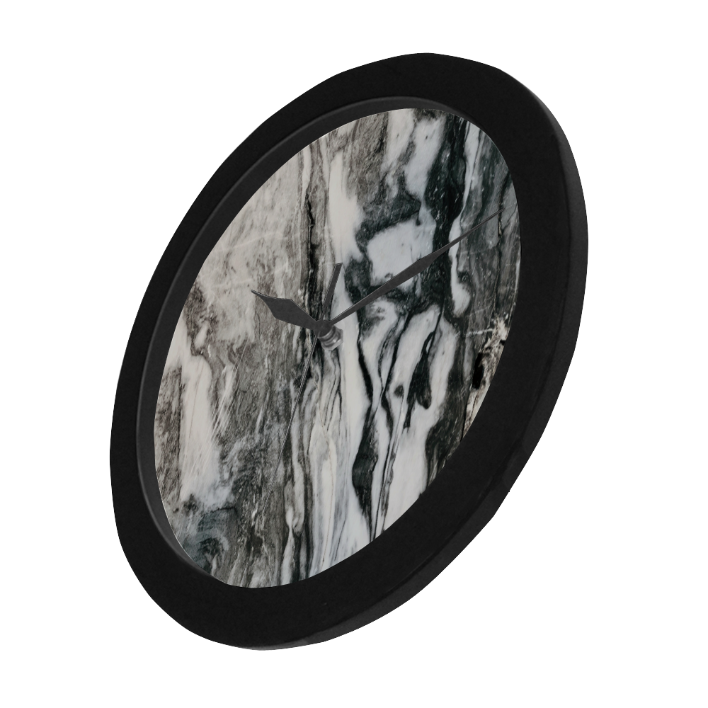 Marble Black White. Circular Plastic Wall clock