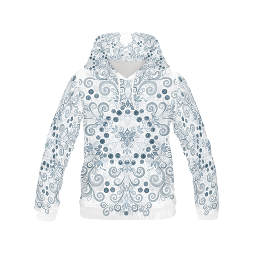Blueberry Field, Blue, Watercolor Mandala All Over Print Hoodie for Women (USA Size) (Model H13)