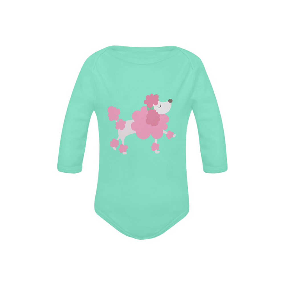 Pretty Pink Poodle Green Baby Powder Organic Long Sleeve One Piece (Model T27)