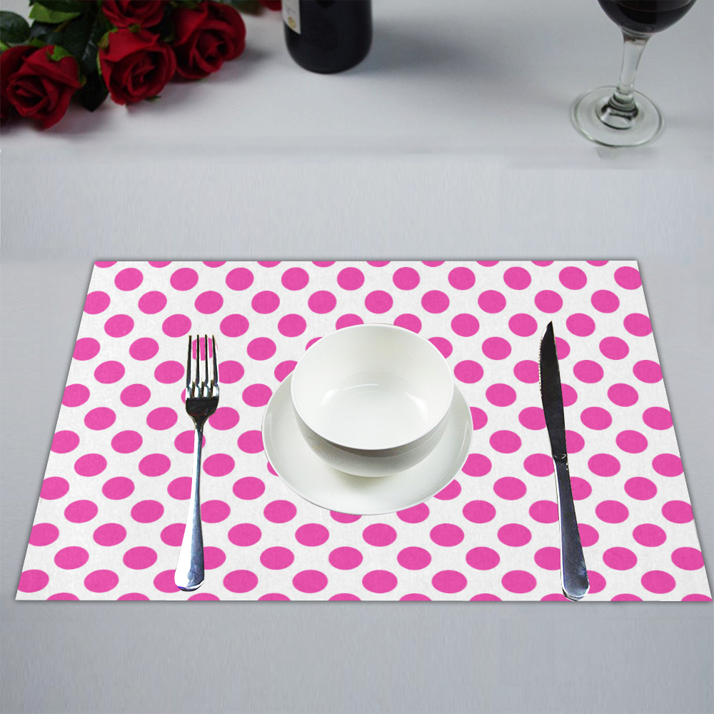 Pink Polka Dots on White Placemat 14’’ x 19’’ (Set of 6)