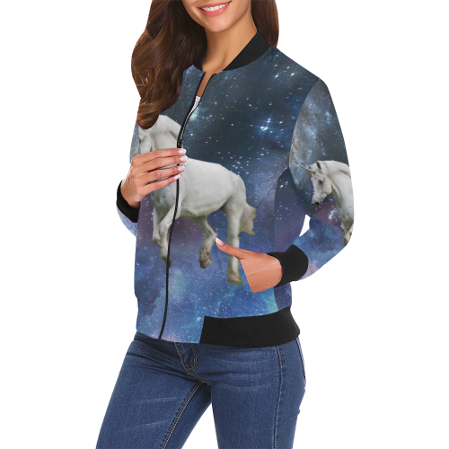 Unicorn and Space All Over Print Bomber Jacket for Women (Model H19)