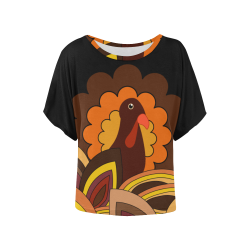 Turkey Retro on Black Women's Batwing-Sleeved Blouse T shirt (Model T44)
