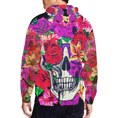 Pushing up Floral hoodie All Over Print Full Zip Hoodie for Men (Model H14)