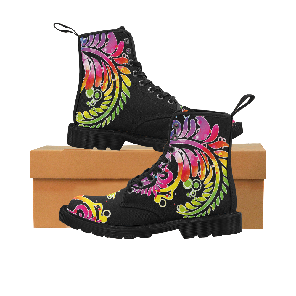 Tropical Flower Feathers Of Hawaii Martin Boots for Men (Black) (Model 1203H)