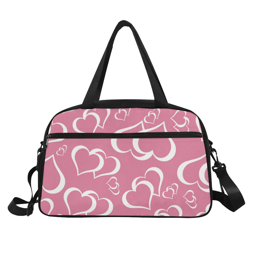 White and Rose Pink Hearts Pattern Fitness Handbag (Model 1671)
