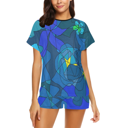 Abstract Blue Floral Design 2020 Women's Short Pajama Set