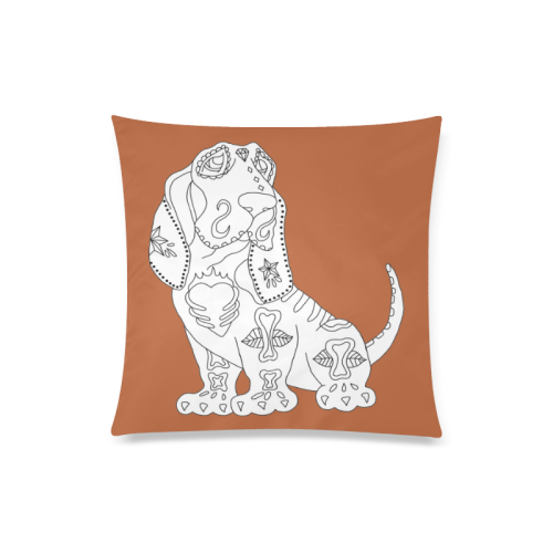 Color Me Basset Hound Sugar Skull Rust Custom Zippered Pillow Case 20"x20"(Twin Sides)