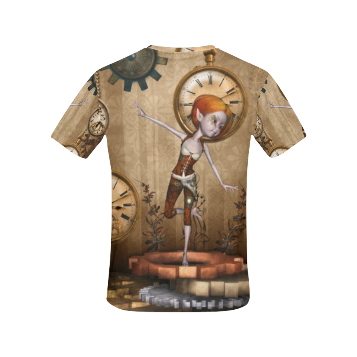 Steampunk girl, clocks and gears All Over Print T-Shirt for Women (USA Size) (Model T40)