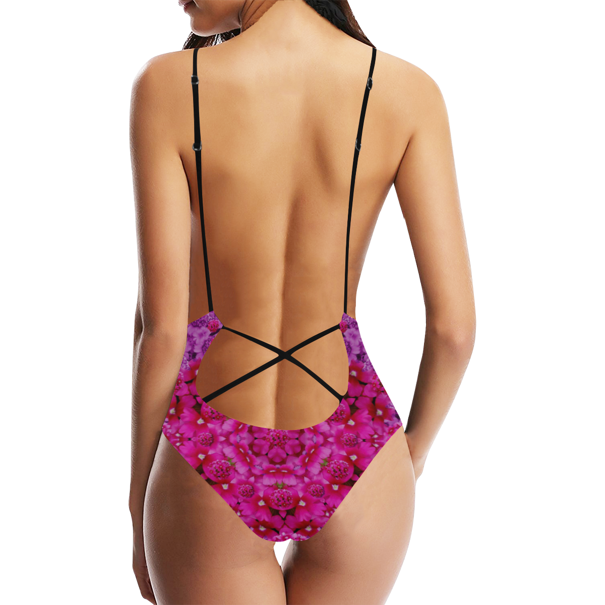 flower suprise to love and enjoy Sexy Lacing Backless One-Piece Swimsuit (Model S10)