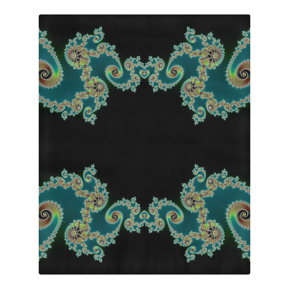 Aqua and Black  Hearts Lace Fractal Abstract 3-Piece Bedding Set