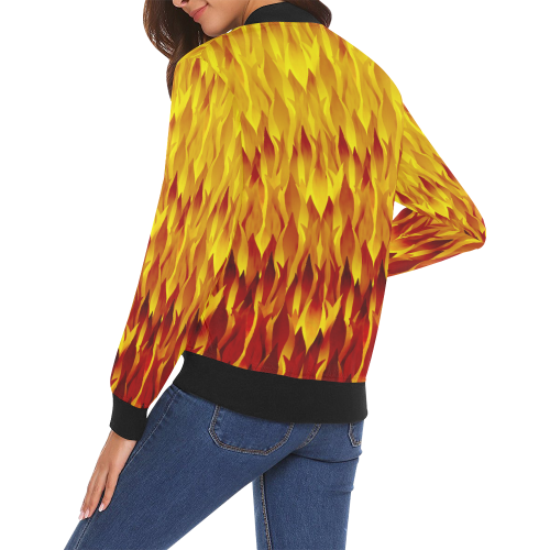 Hot Fire and Flames Illustration All Over Print Bomber Jacket for Women (Model H19)