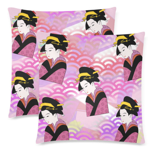 japanese abstract pink Custom Zippered Pillow Cases 18"x 18" (Twin Sides) (Set of 2)