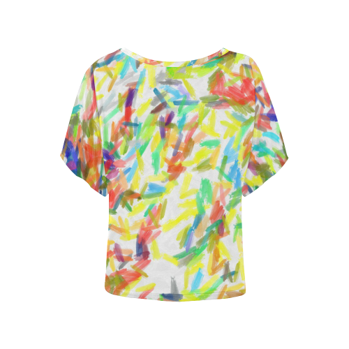 Colorful brush strokes Women's Batwing-Sleeved Blouse T shirt (Model T44)