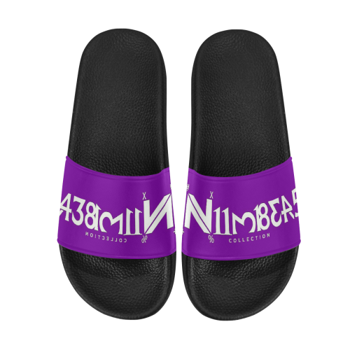 NUMBERS Collection White/Purple Men's Slide Sandals (Model 057)