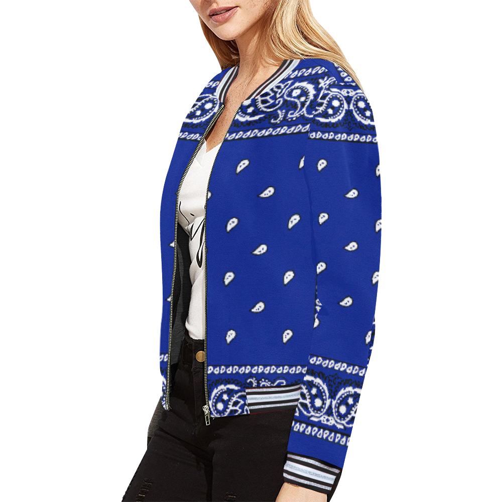 KERCHIEF PATTERN BLUE All Over Print Bomber Jacket for Women (Model H21)