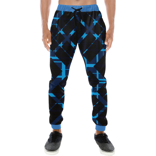 Diagonal Blue & Black Plaid Men's All Over Print Sweatpants (Model L11)