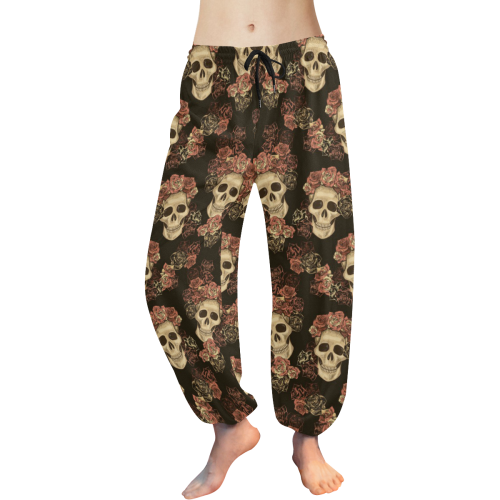 Skull and Rose Pattern Women's All Over Print Harem Pants (Model L18)