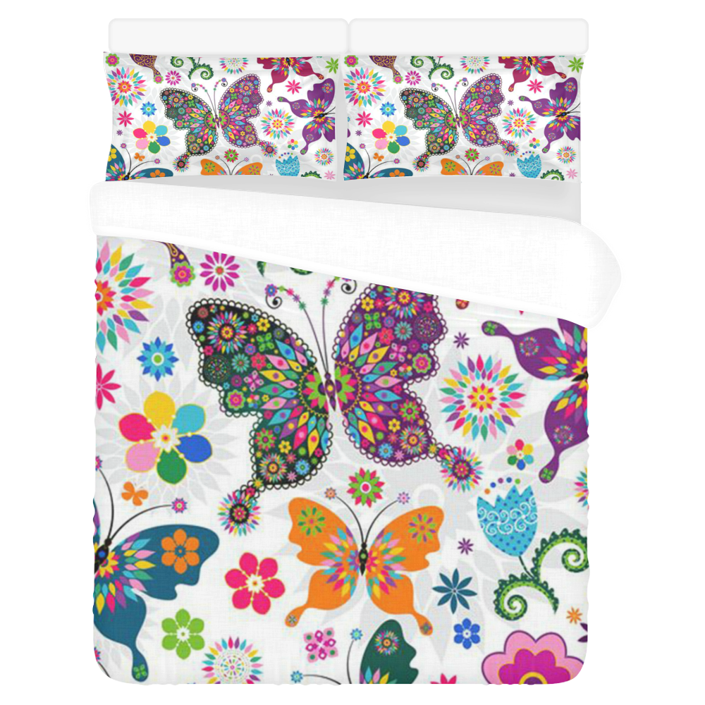 Colorful Butterflies and Flowers V3 3-Piece Bedding Set