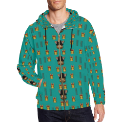 Happy rabbits in the green free grass All Over Print Full Zip Hoodie for Men (Model H14)