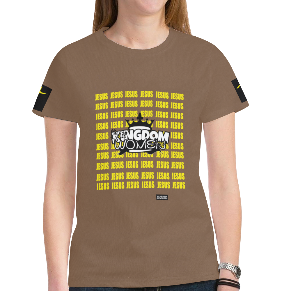Brown/ Yellow New All Over Print T-shirt for Women (Model T45)