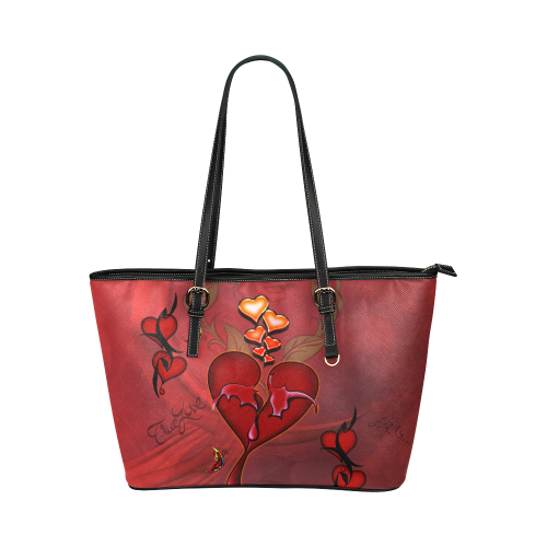 Wonderful hearts Leather Tote Bag/Small (Model 1651)