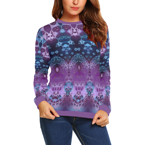 Hippy Blue and Lavender All Over Print Crewneck Sweatshirt for Women (Model H18)