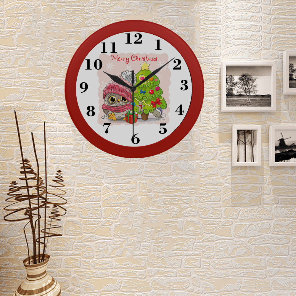 Merry Christmas Holiday Owl Circular Plastic Wall clock
