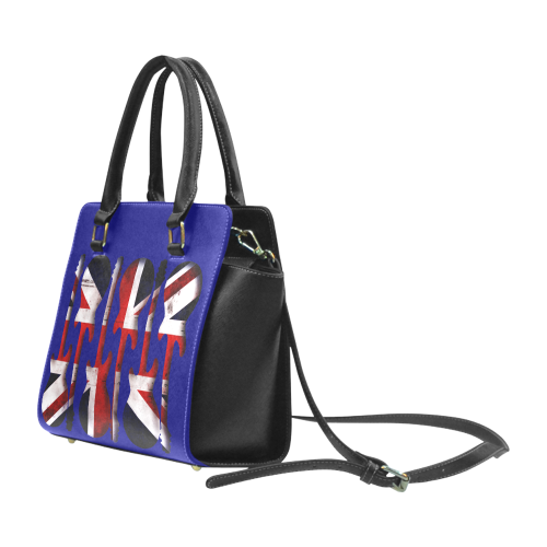 Union Jack British UK Flag Guitars Blue Rivet Shoulder Handbag (Model 1645)