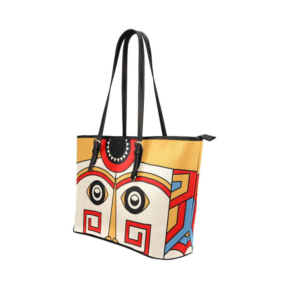 Aztec Religion Tribal Leather Tote Bag/Large (Model 1651)