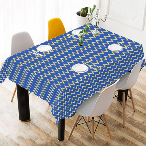 Chevron Jaune/Bleu Cotton Linen Tablecloth 52"x 70"