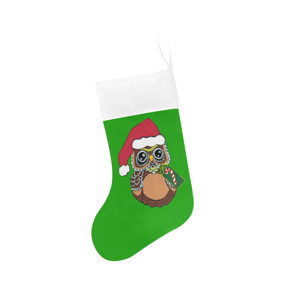 Christmas Owl Green/White Christmas Stocking