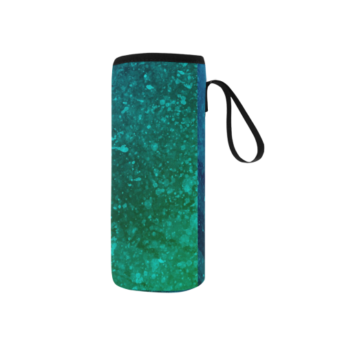 Blue and Green Abstract Neoprene Water Bottle Pouch/Small
