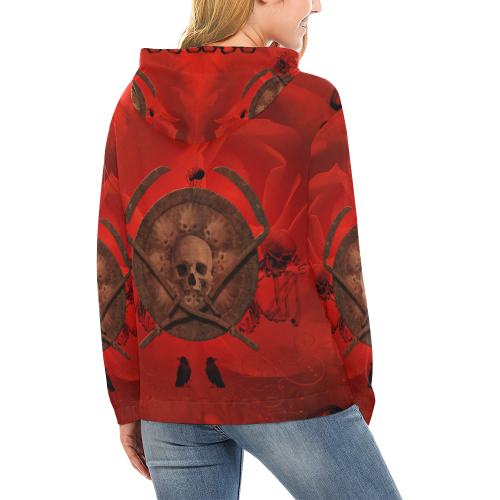 Skulls on red vintage background All Over Print Hoodie for Women (USA Size) (Model H13)