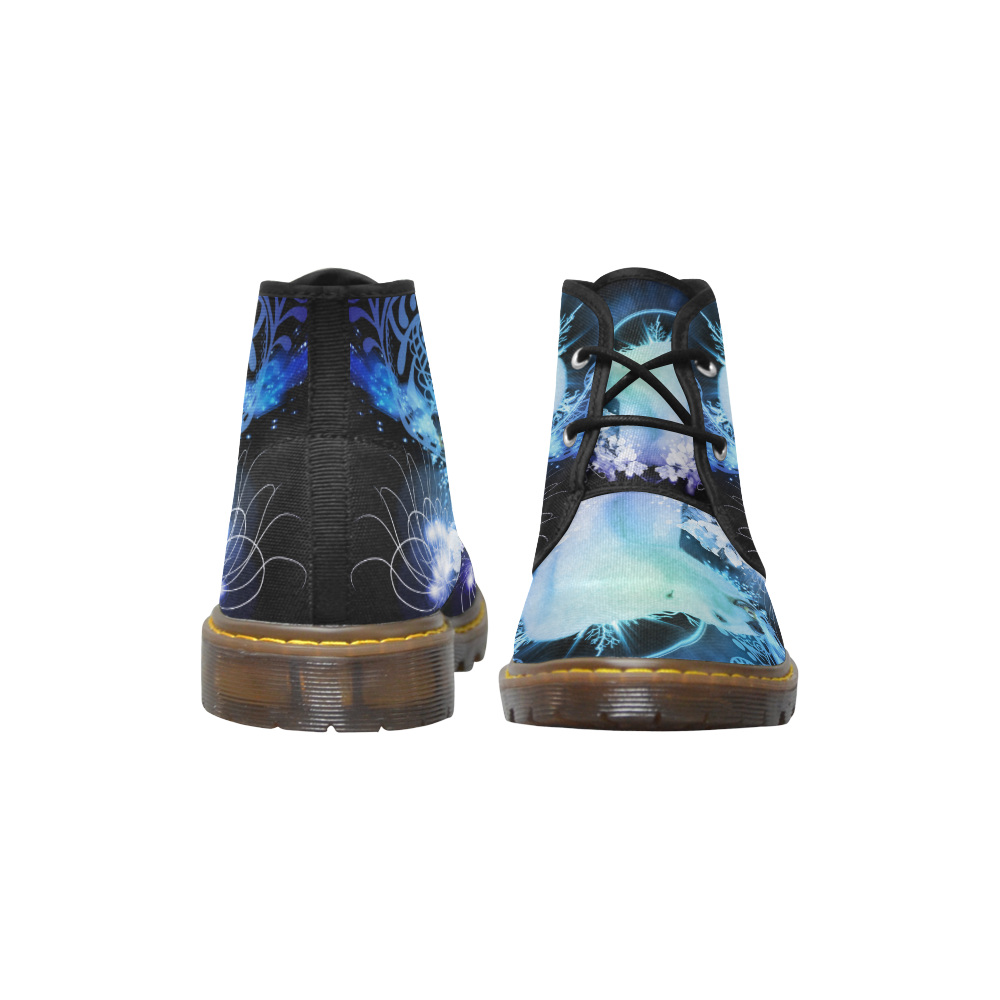 Amazing polar bear, blue flowers Women's Canvas Chukka Boots/Large Size (Model 2402-1)