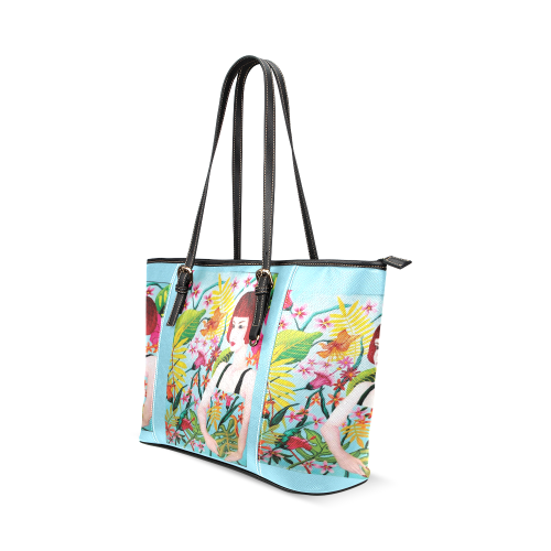 TROPICAL DREAMING Leather Tote Bag/Small (Model 1640)