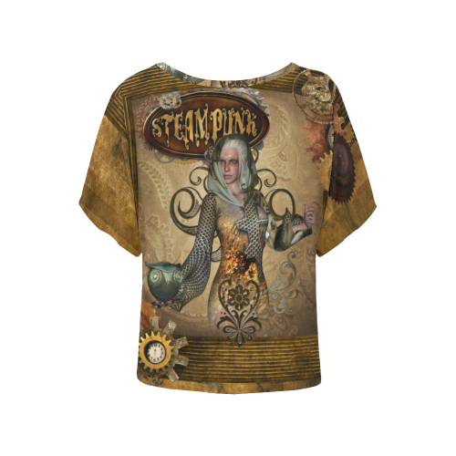 Steampunk lady with owl Women's Batwing-Sleeved Blouse T shirt (Model T44)