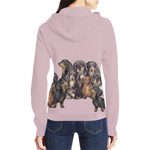pink dachshund hoodie All Over Print Full Zip Hoodie for Women (Model H14)