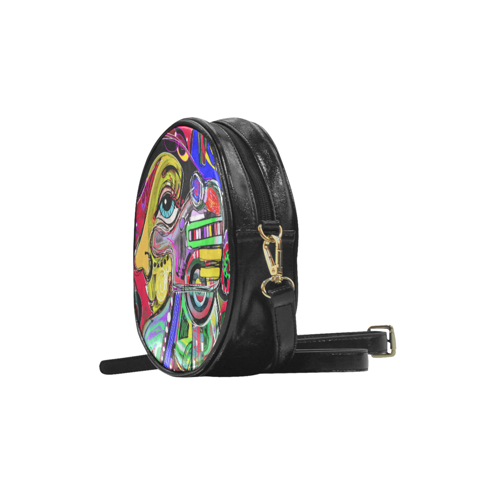 Abstract Human Face Round Sling Bag (Model 1647)