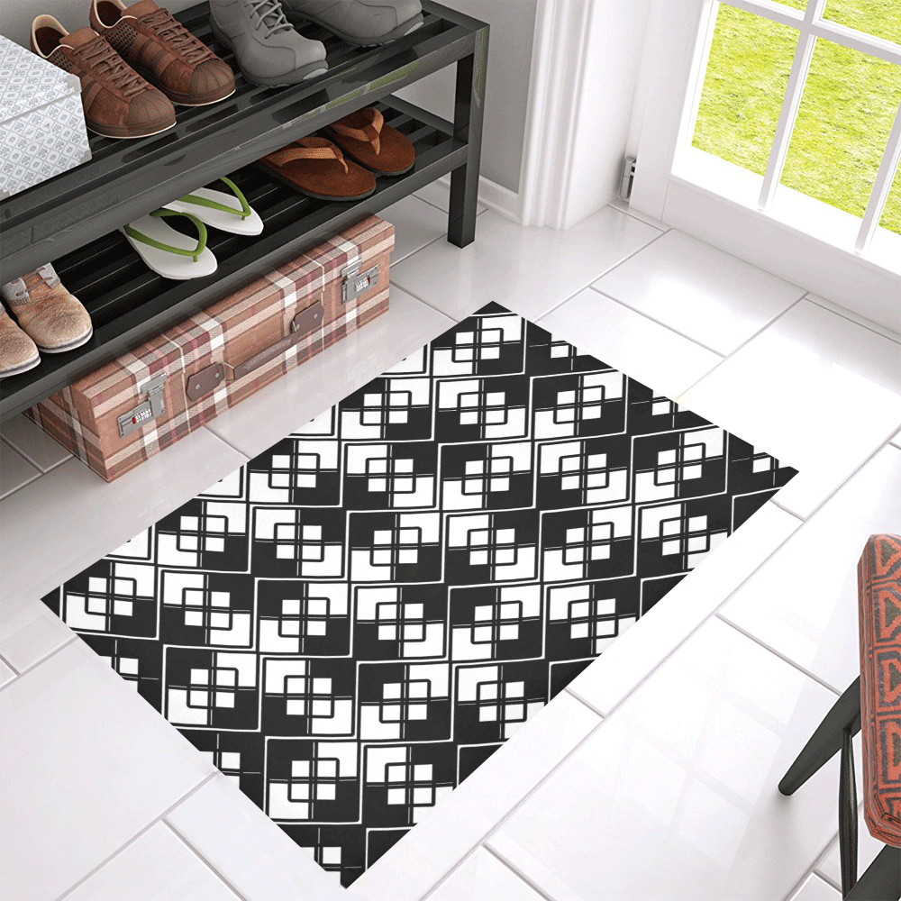 Abstract geometric pattern - black and white. Azalea Doormat 30" x 18" (Sponge Material)
