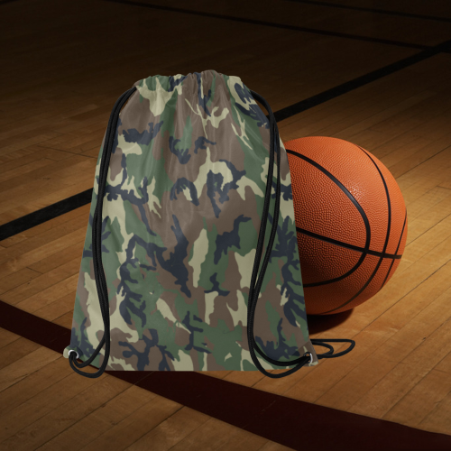 Woodland Forest Green Camouflage Large Drawstring Bag Model 1604 (Twin Sides)  16.5"(W) * 19.3"(H)